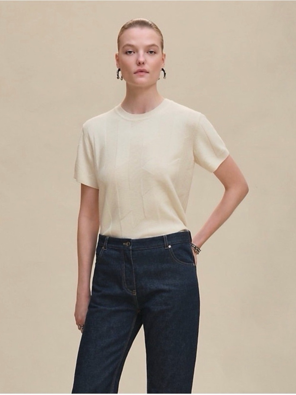 Hermes NWT Cream Short-Sleeve Wool Top - Classic Women's Tee